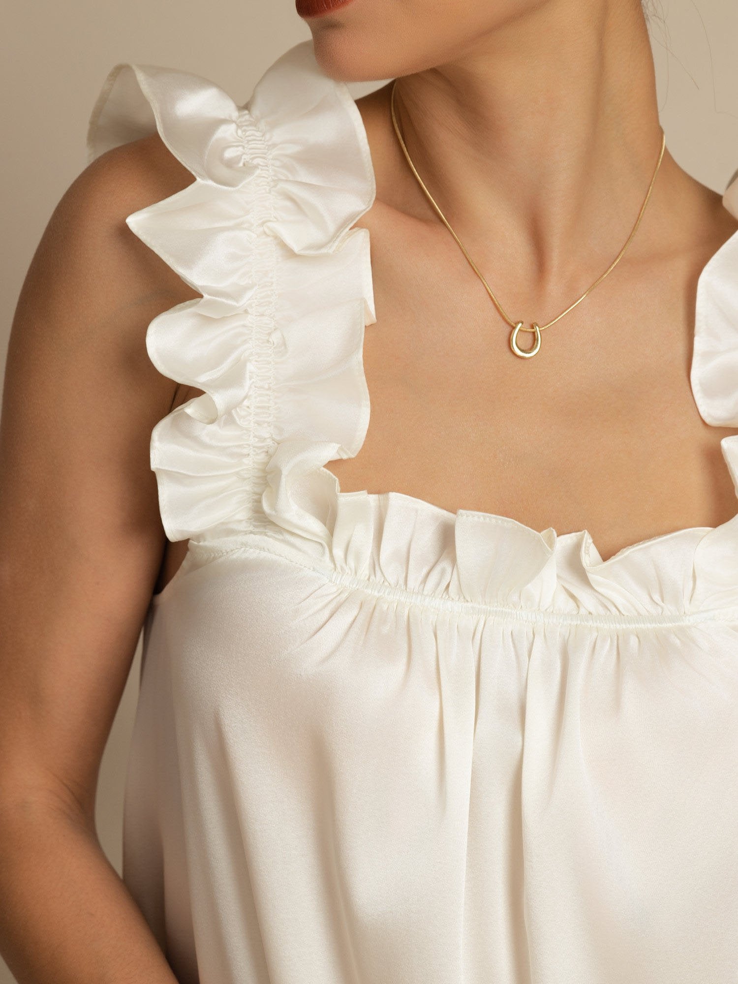 [Valkoinen] SilkSilky-FI 19Momme Silkki Hihaton Neliskulmainen Kaulus Mekko 005