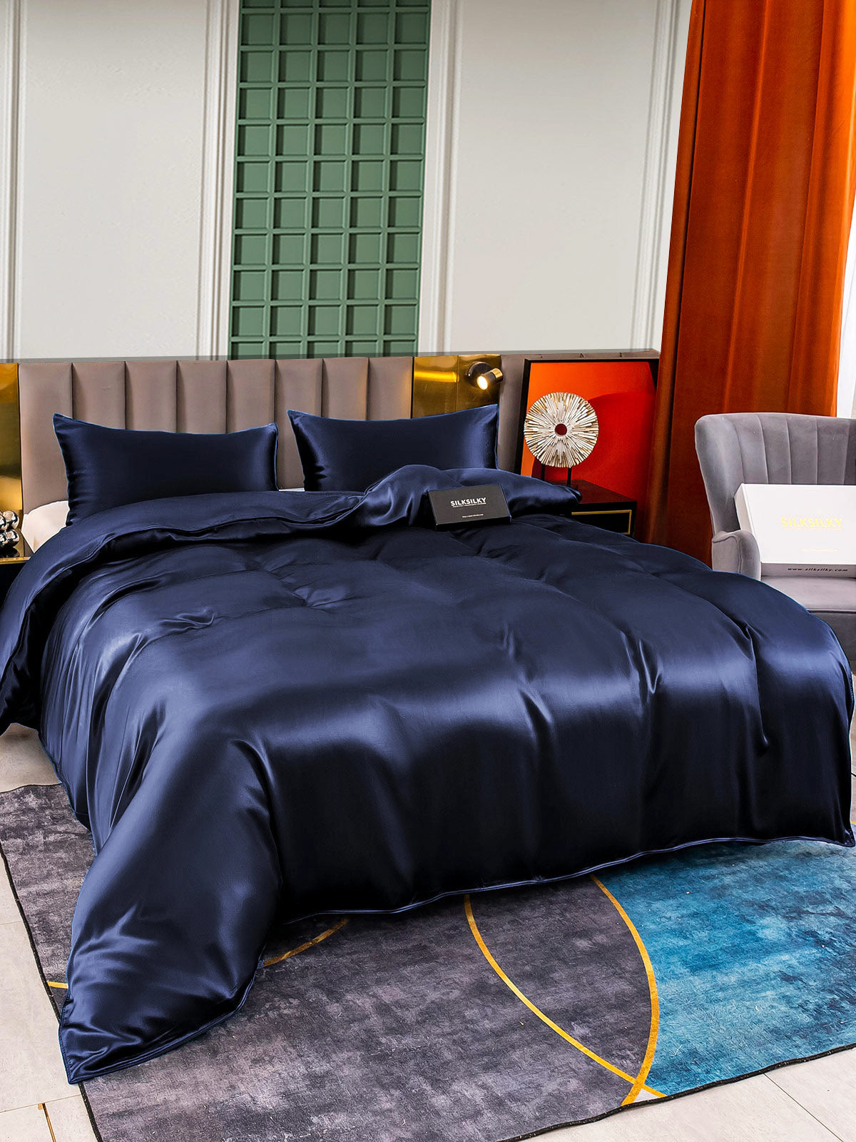 [Tummansininen] SilkSilky-FI 25Momme Bedding Set 004