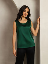[Tummanvihreä] SilkSilky-FI Sleeveless Round Neck Camisole Top 004