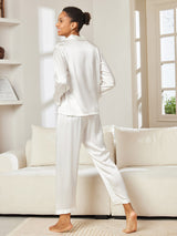 [Valkoinen] SilkSilky-FI Long Sleeve Notkokaulus Naisten Pyjamat 003