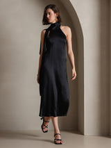 [Musta] SilkSilky-FI Sleeveless Tie Neck Mekko 007