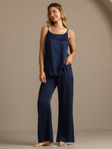 [Tummansininen] SilkSilky-FI 19Momme Spagettihihna Syvä Pyöreä Pääntie Camisole Setti 006