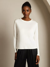 [Valkoinen] SilkSilky-FI Long Sleeve Crew Neck Naisten T-paita 003