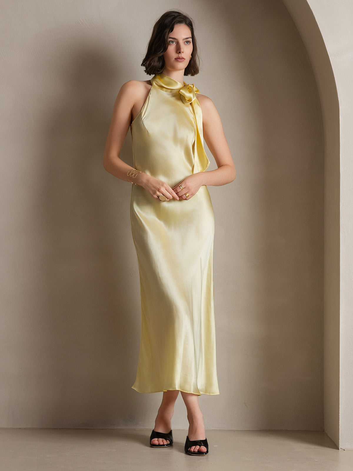 [Vaaleankeltainen] SilkSilky-FI 19Momme Dress 003