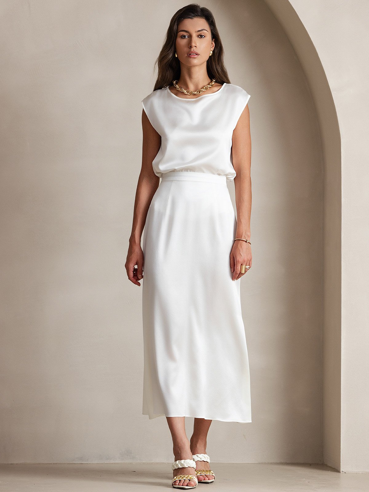 [Valkoinen] SilkSilky-FI 19Momme Silk Skirt 005