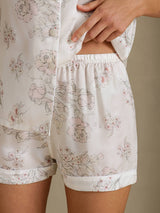 [Kermanväriset Kukat] SilkSilky-FI Short Sleeve Notch Collar Naisten Pyjamat 005