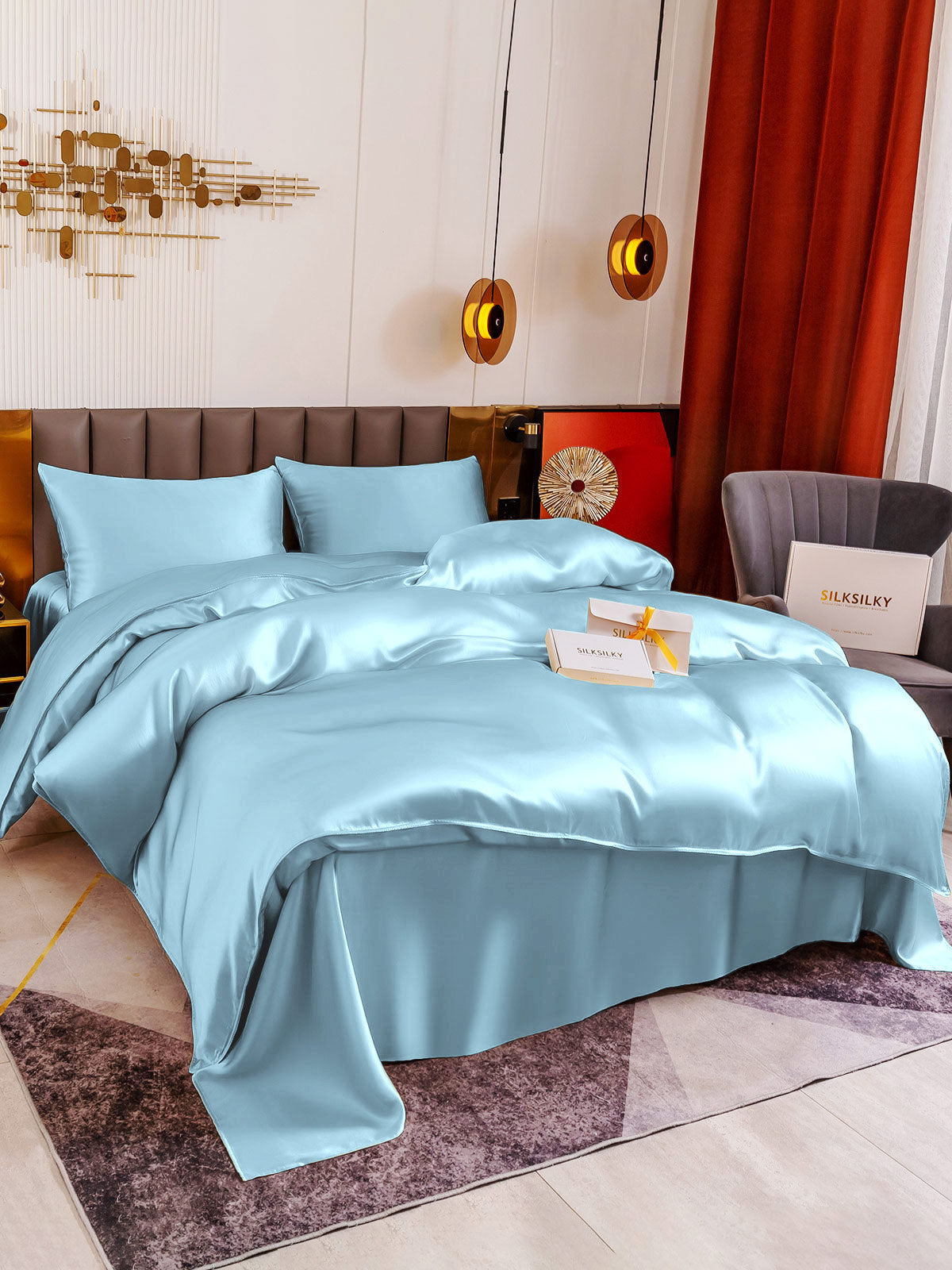 [Vaaleansininen] SilkSilky-FI 19Momme Bedding Set 001