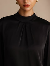 [Musta] SilkSilky-FI Long Sleeve Stand Collar Naisten Puserot 005