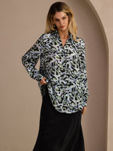 [Teal Leopardi] SilkSilky-FI Long Sleeve Lapel Collar Pusero 001