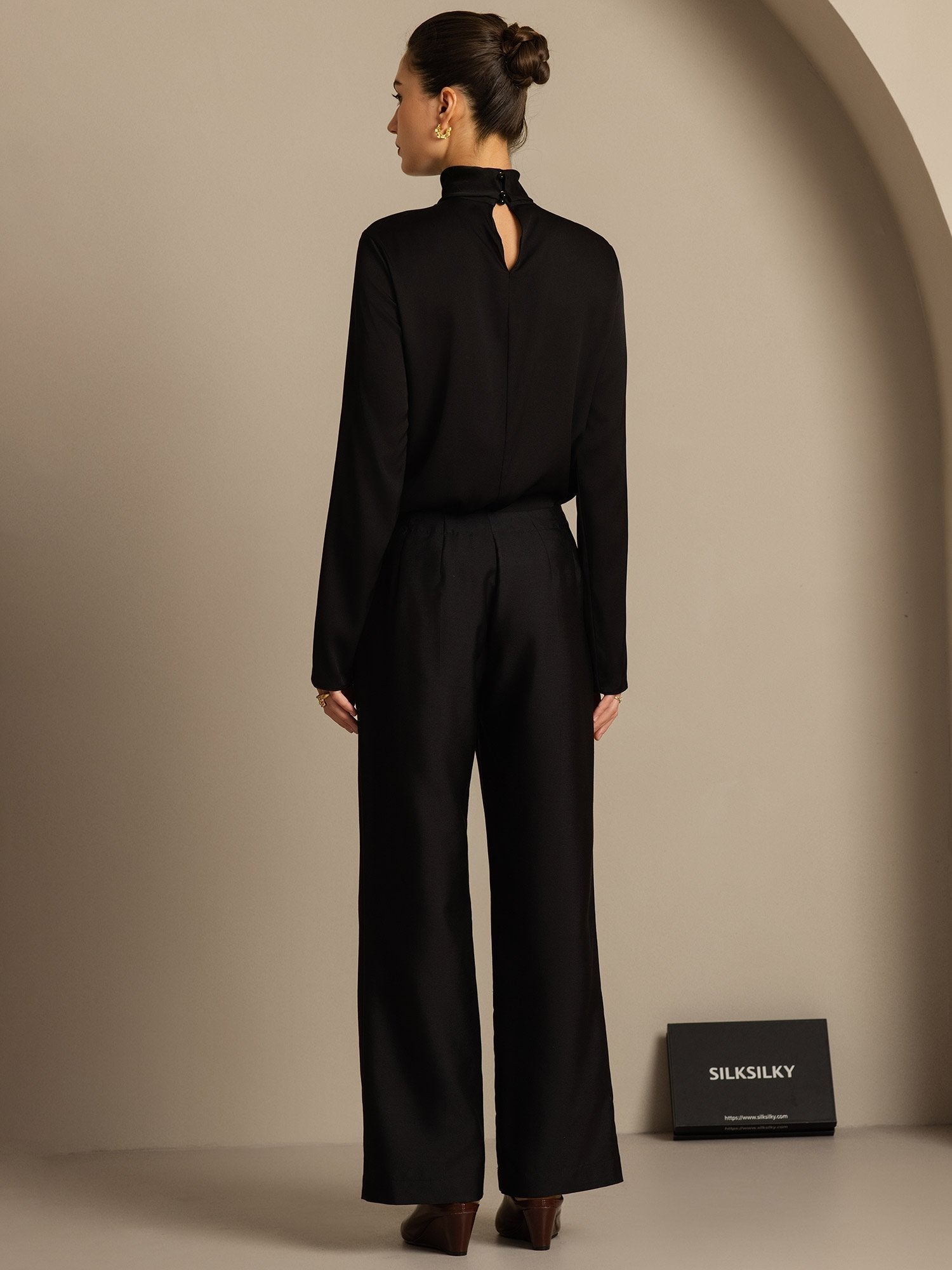 [Musta] SilkSilky-FI 32Momme Silk-Wool Blend Womens Pants 002,