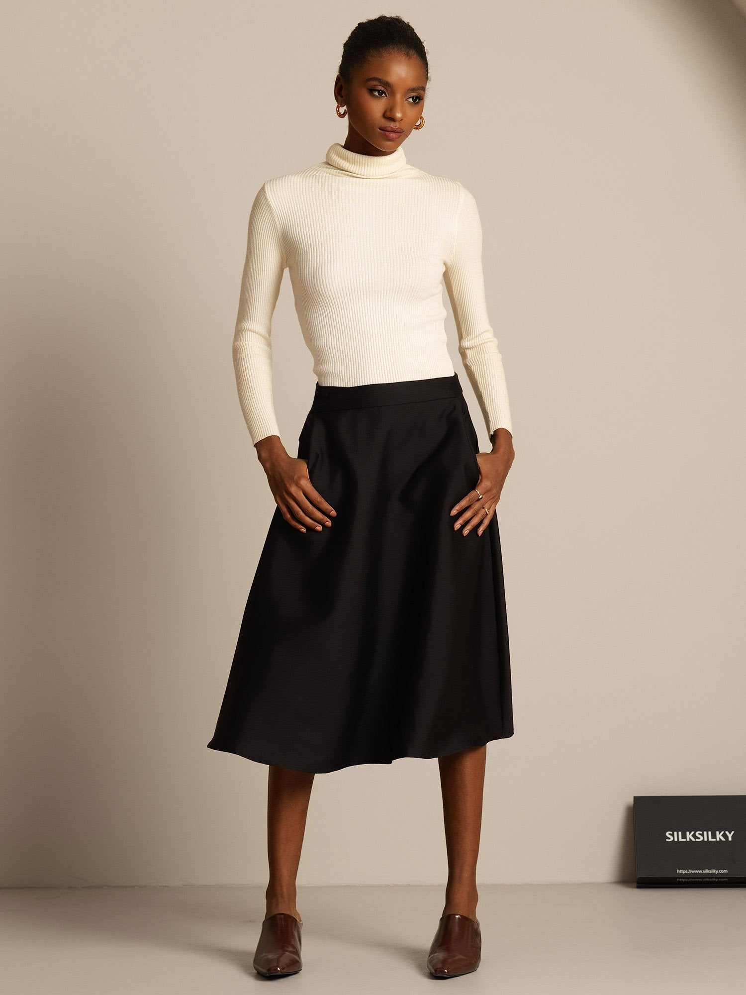 [Musta] SilkSilky-FI 32Momme Silk-Wool Blend Skirt 007,