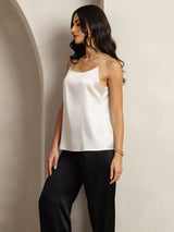 [Vaalean Harmaa] SilkSilky-FI 19Momme Spagettihihna Syvä Pyöreä Pääntie Camisole Top 005
