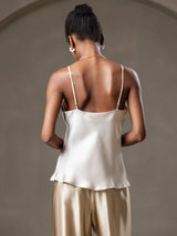 [Beige] SilkSilky-FI Spagettihihna V Neck Camisole Top 002