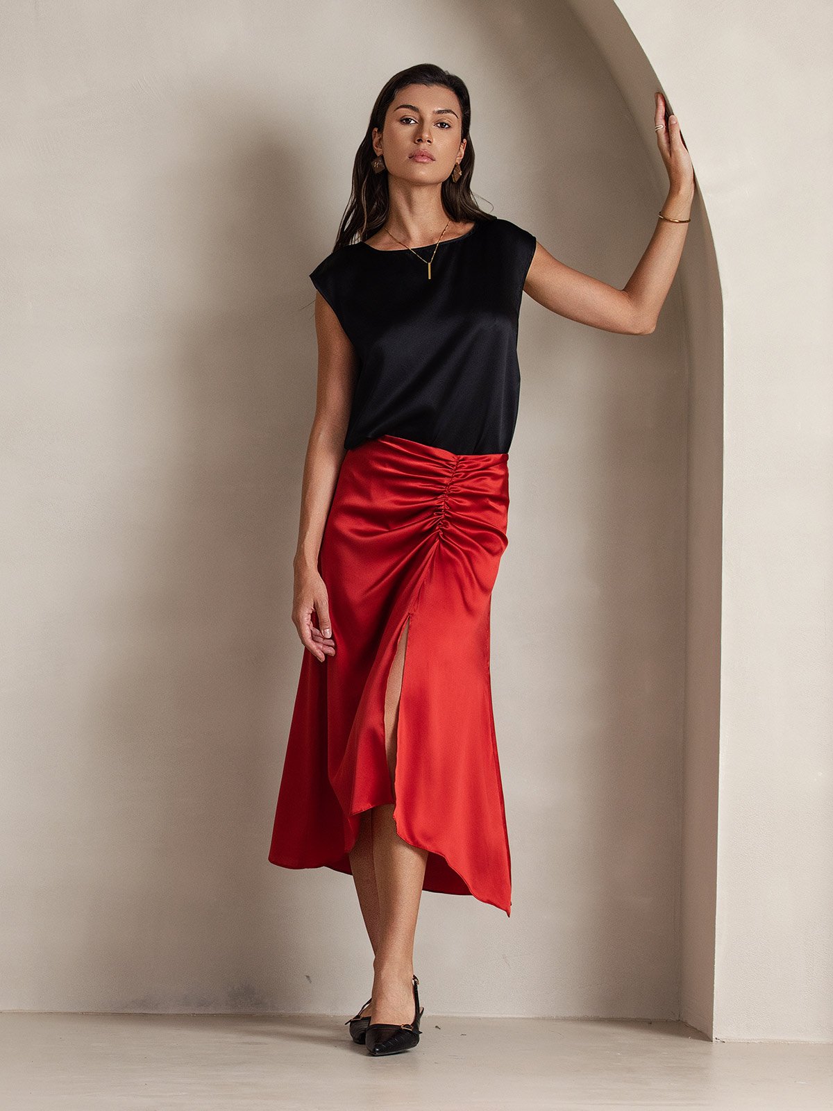 [Musta] SilkSilky-FI 19Momme Womens T-Shirt 007