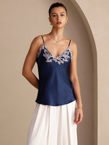 [Tummansininen] SilkSilky-FI Spaghetti Strap V Neck Camisole Top 004