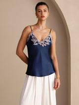 [Tummansininen] SilkSilky-FI Spaghetti Strap V Neck Camisole Top 004