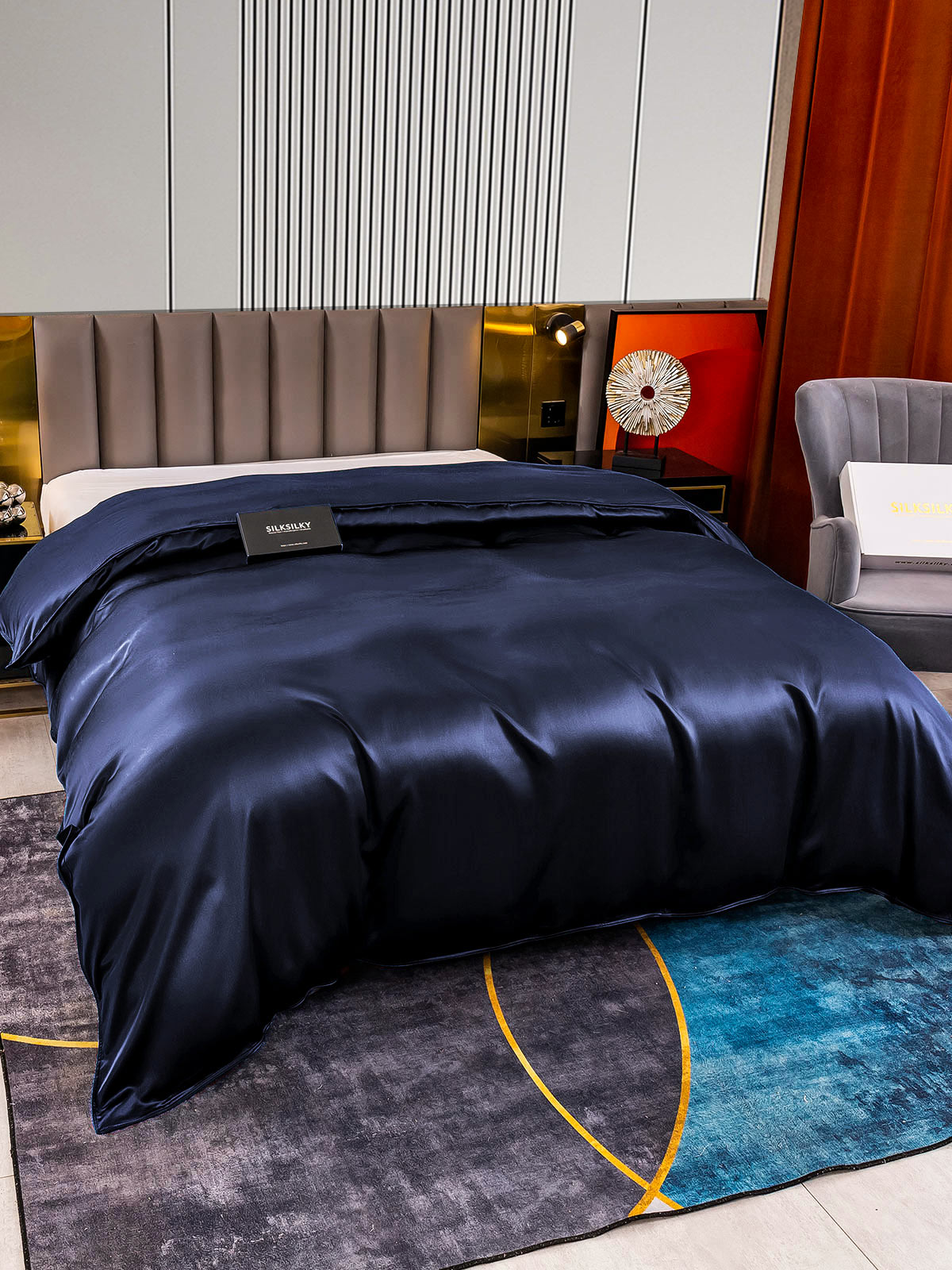 [Tummansininen] SilkSilky-FI 22Momme Duvet Cover 003