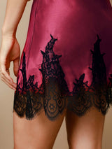 [Tummanpunainen] SilkSilky-FI Spaghetti Strap V Neck Yöpaita 006