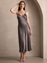 [Tumma Khaki] SilkSilky-FI Spaghetti Strap V Neck Mekko 004