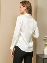 [Valkoinen] SilkSilky-FI Long Sleeve Lapel Collar Naisten paita 002