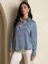 [Laivasto Raita] SilkSilky-FI Long Sleeve Lapel Collar Naisten paita 003