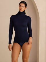 [Tummansininen] SilkSilky-FI Long Sleeve Turtle Neck Naisten T-paita 005