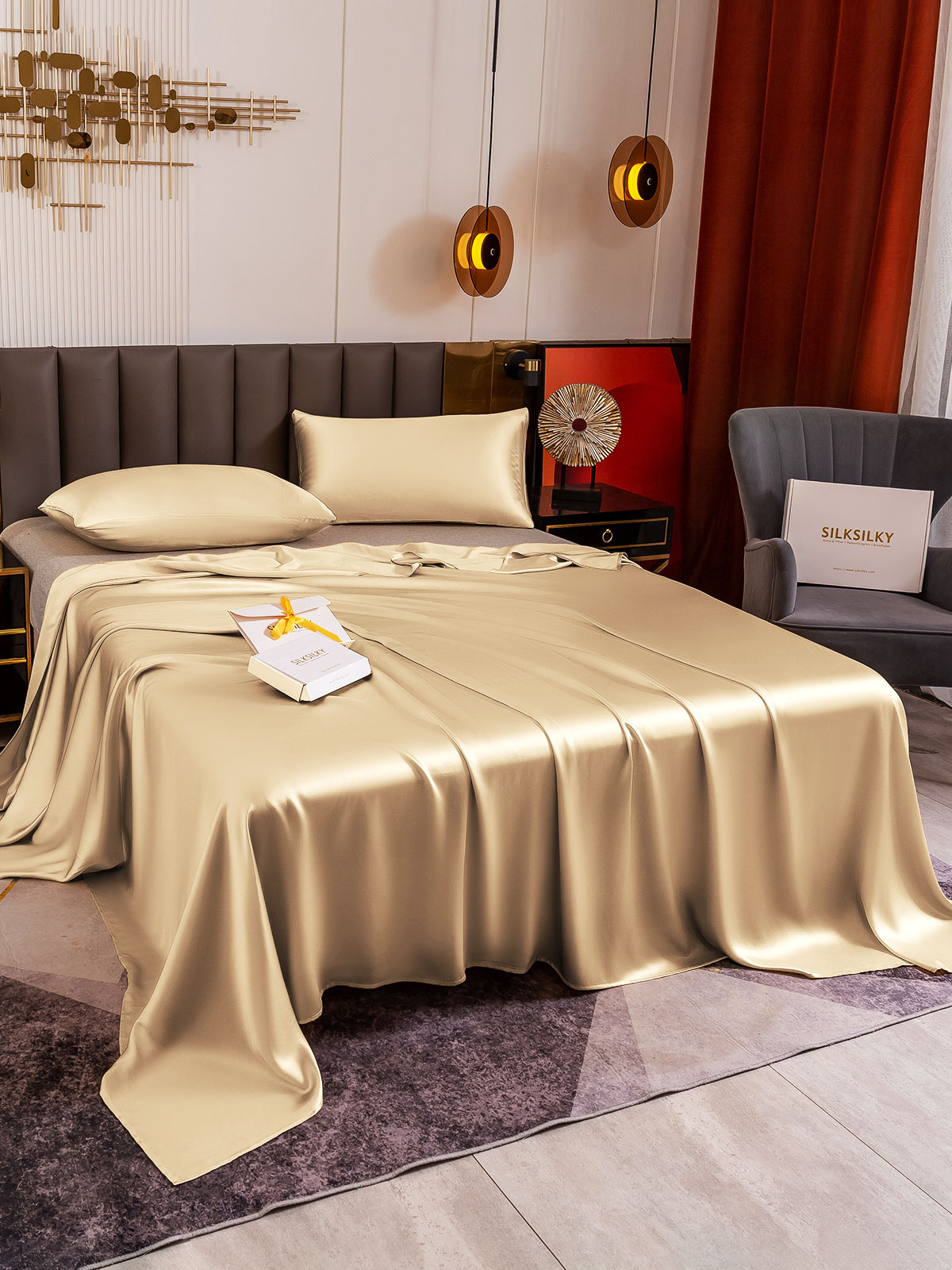 [Beige] SilkSilky-FI 19Momme Bedding Set 003