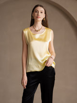 [Vaaleankeltainen] SilkSilky-FI Sleeveless Round Neck Camisole Top 001