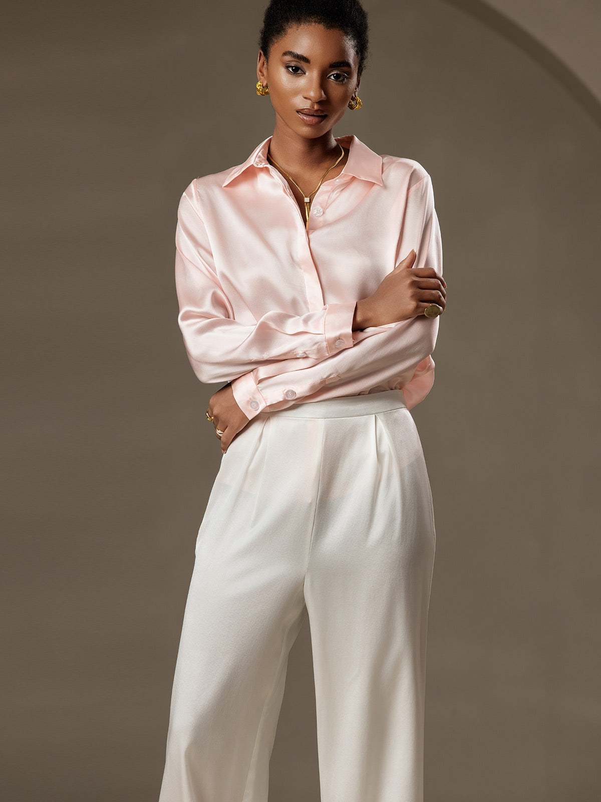 [Pinkki] SilkSilky-FI 19Momme Lapel Collar Naisten paita 006