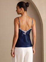 [Tummansininen] SilkSilky-FI Spaghetti Strap V Neck Camisole Top 002