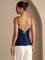 [Tummansininen] SilkSilky-FI Spaghetti Strap V Neck Camisole Top 002