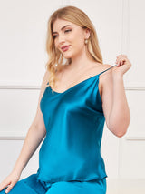[Sinivihreä] SilkSilky-FI Spagettihihna V Pääntie Plus-koon Camisole Top 005