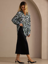 [Teal Leopardi] SilkSilky-FI Long Sleeve Lapel Collar Pusero 005