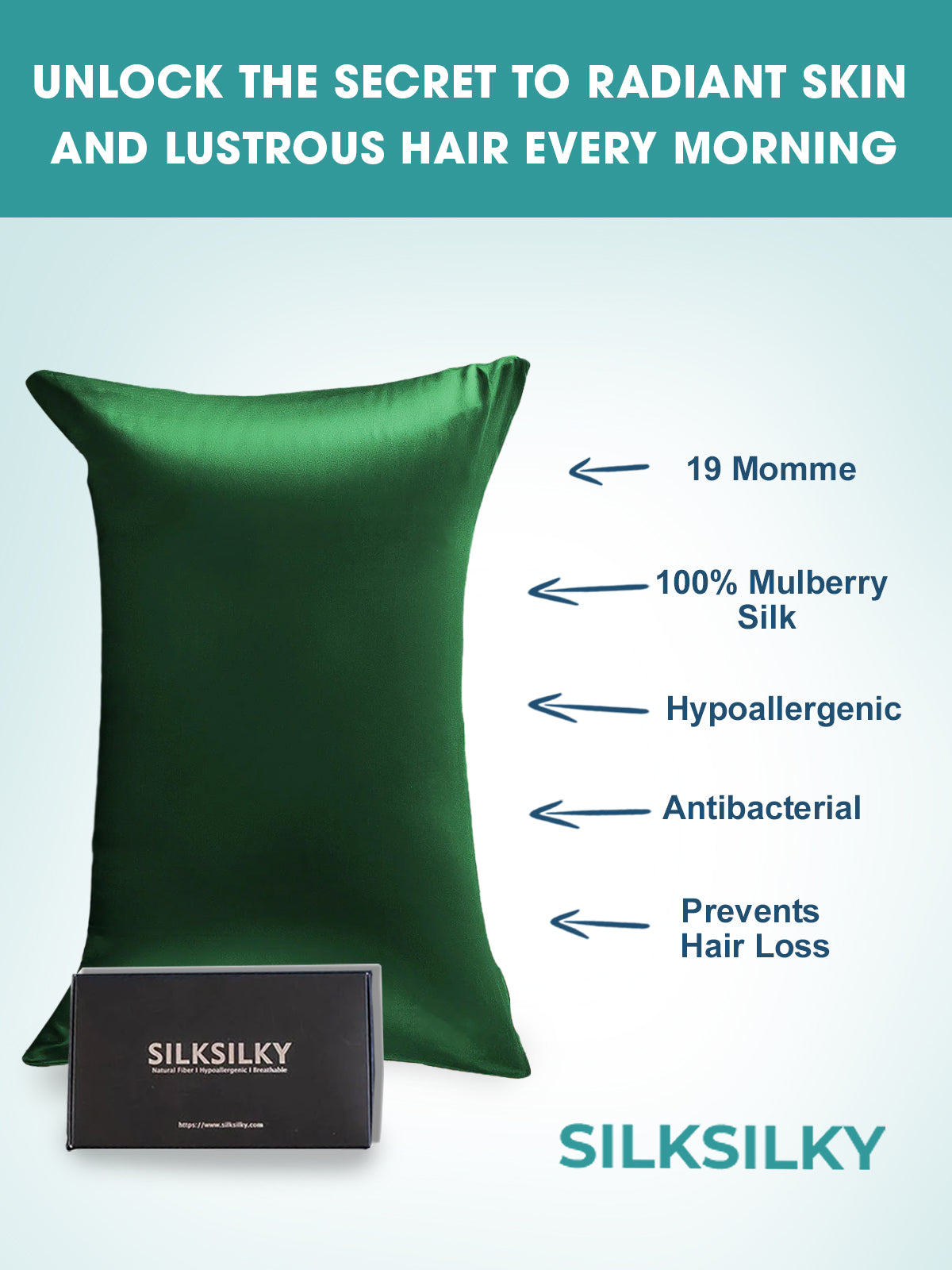 [Tummanvihreä] SilkSilky-FI 19Momme Pillowcase 003