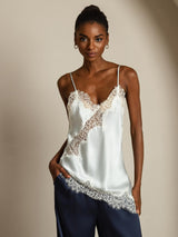 [Vaaleansininen] SilkSilky-FI Spaghetti Strap V Neck Camisole Top 001