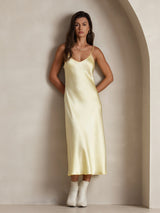[Vaaleankeltainen] SilkSilky-FI Spaghetti Strap V Neck Mekko 001