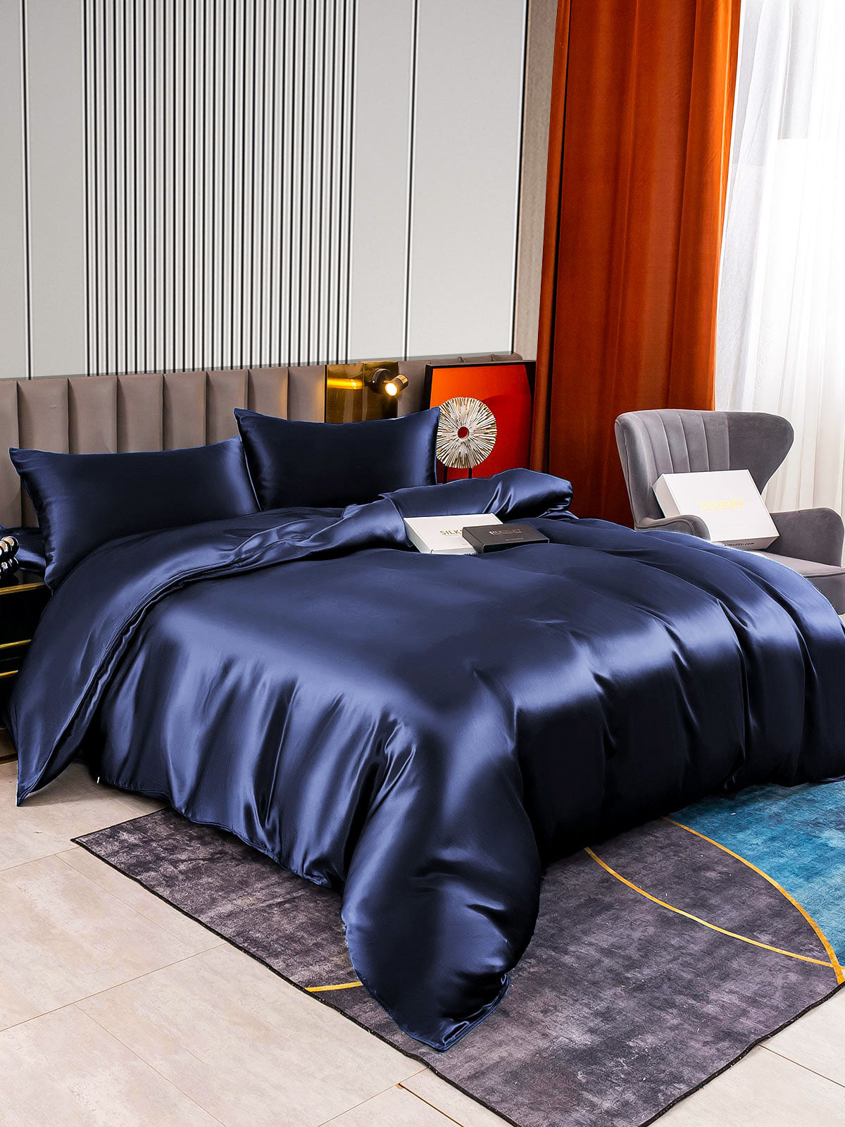 [Tummansininen] SilkSilky-FI 22Momme Bedding Set 002
