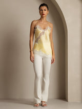 [Vaaleankeltainen] SilkSilky-FI Spaghetti Strap V Neck Camisole Top 007