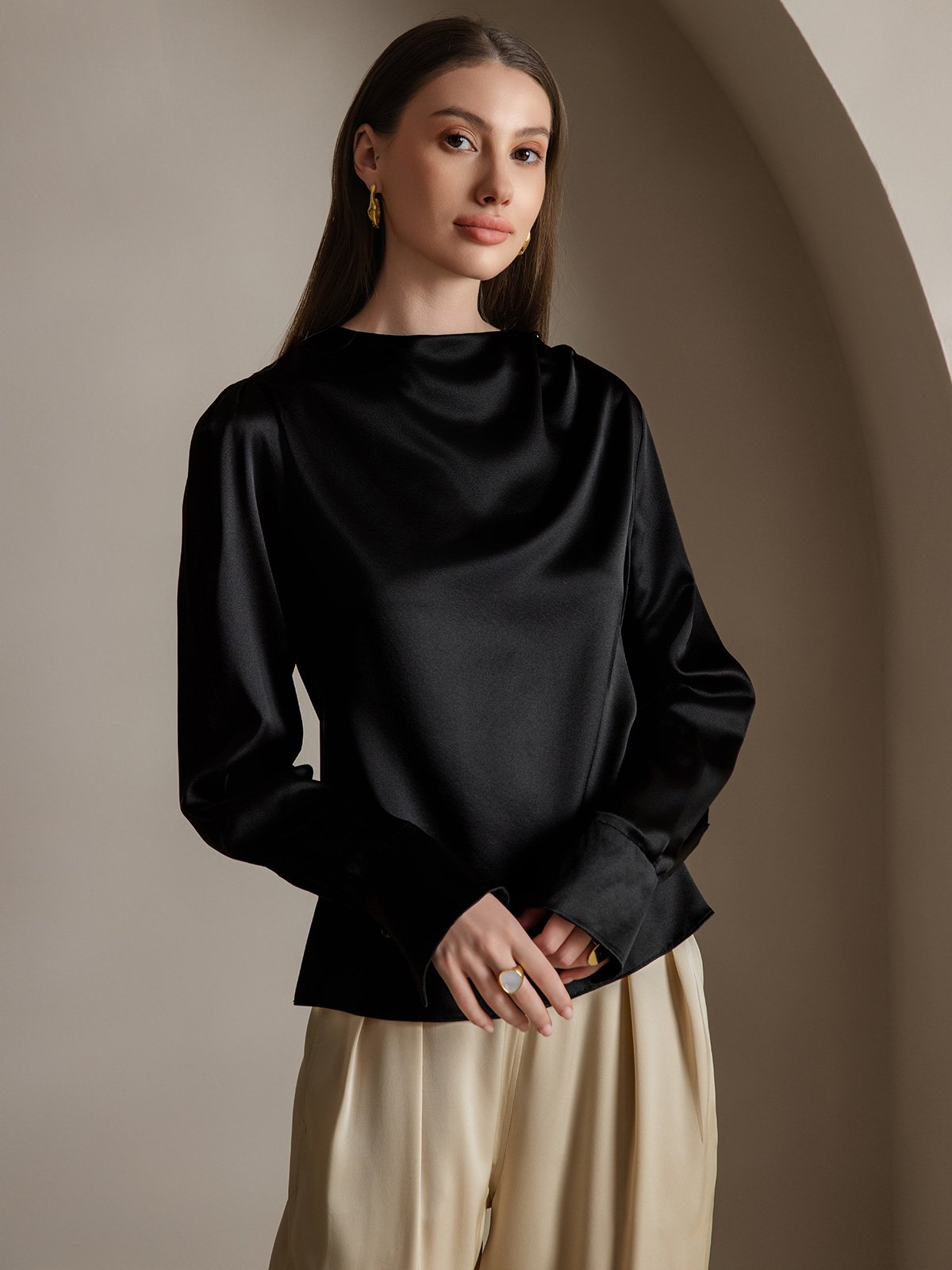 [Musta] SilkSilky-FI 19Momme Womens Shirt 003