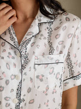 [Valkoinen Leopardi] SilkSilky-FI Short Sleeve Notch Collar Naisten Pyjamat 005