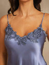 [Teräksensininen] SilkSilky-FI Spaghetti Strap V Neck Yöpaita 004