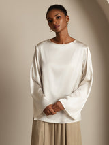 [Valkoinen] SilkSilky-FI Long Sleeve Boat Neck Pusero 003
