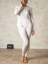 [Valkoinen] SilkSilky-FI Long Sleeve Round Neck Naisten Pitkät Alusvaatteet 005