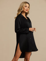 [Musta] SilkSilky-FI Long Sleeve Lapel Collar Unipaita 004
