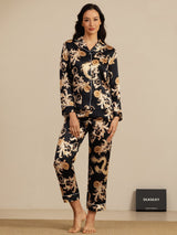 [Musta Lohikäärme] SilkSilky-FI Long Sleeve Notkokaulus Naisten Pyjamat 007