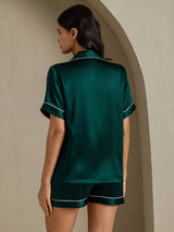 [Tummanvihreä] SilkSilky-FI Short Sleeve Notkokaulus Naisten Pyjamat 002