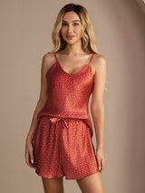 [Viininpunainen Ginkgo] SilkSilky-FI Spaghetti Strap V Neck Camisole Setti 006
