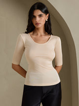 [Beige] SilkSilky-FI Half Sleeve Naisten T-paita 001