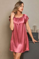 [Vaalean Mauve] SilkSilky-FI Cap Sleeve Square Neck Yöpaita 001