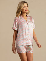 [Vaaleanpunainen Sydän Geo] SilkSilky-FI Short Sleeve Notkokaulus Naisten Pyjamat 004